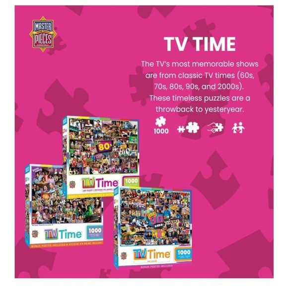 Jigsaw Puzzle 80s Nostalgia TV Time 1000 Pieces - Picture 3 of 11
